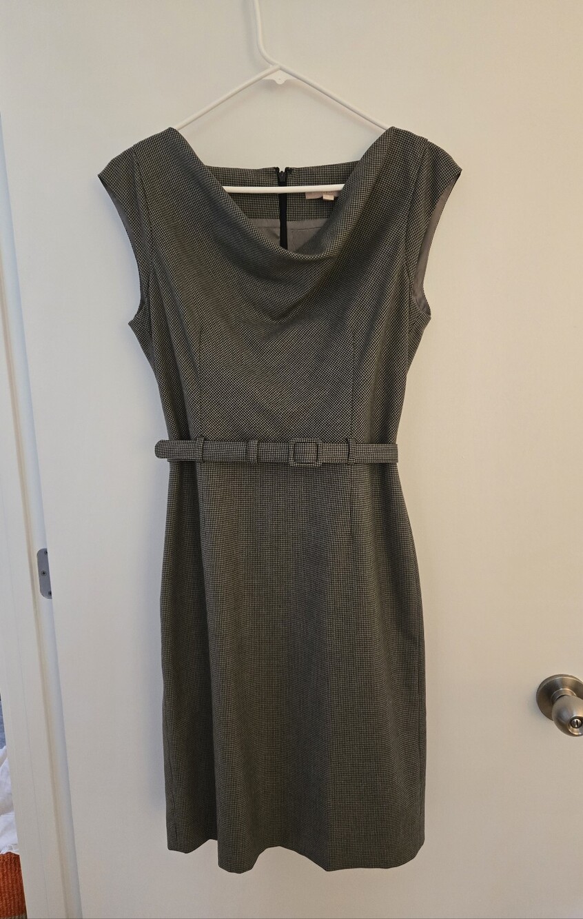 Banana Republic Charcoal Sleeveless Cowl Neck Belted Sheath Dress